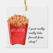Funny French Fries | Kerst van monogram Keramisch Ornament (Voorkant)