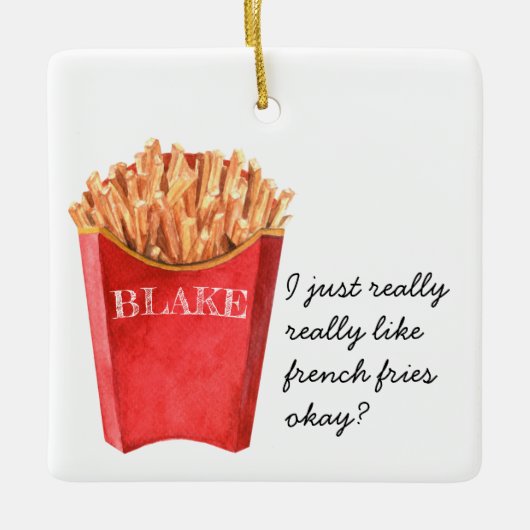 Funny French Fries | Kerst van monogram Keramisch Ornament (Voorkant)