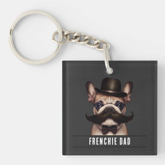Funny Frenchie Dad Custom Name Double Sided Sleutelhanger (Voorkant)