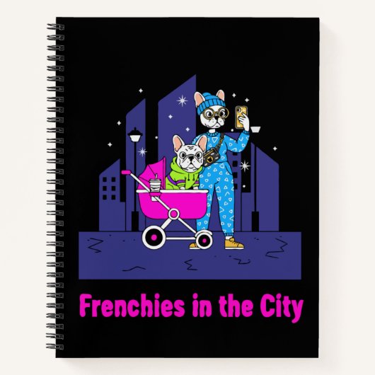  Funny Frenchies in the City | Cute Cartoon French Notitieboek (Voorkant)