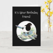 Funny, Friend Birthday, Magpie Waterverf Bird Kaart (Gele Bloem)