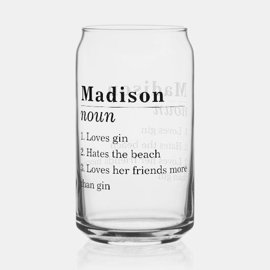 Funny Friend Personalized Name Definition Blikvorm Glas (Voorkant)