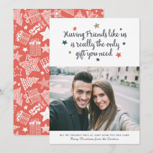 Funny Friends Modern kerstfoto White Feestdagenkaart