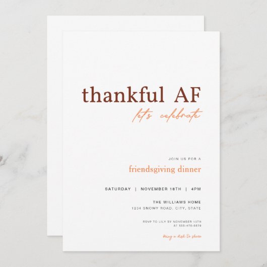 Funny Friendsgiving Dankbare AF Uitnodiging (Voorkant / Achterkant)