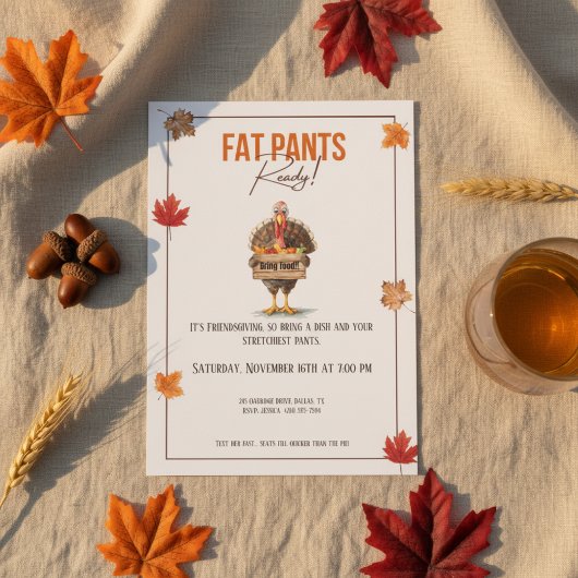 Funny Friendsgiving Invitation Fat Pants Ready Kaart