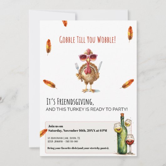 Funny Friendsgiving Invite Gobble Till You Wobble Kaart (Voorkant)