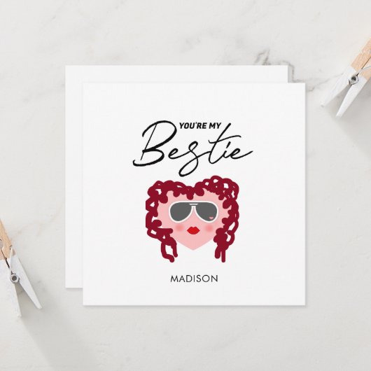 Funny Friendship Pink Heart Bestie Persoonlijk Kaart (Voorkant / Achterkant in situ)