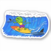 Funny frill nek lizard surfende cartoon sticker (Voorkant)