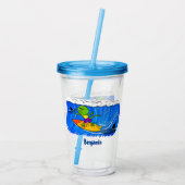 Funny frilly nek lizard surfende cartoon acryl drinkbeker (Achterkant)