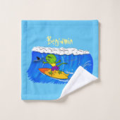 Funny frilly nek lizard surfende cartoon bad handdoek (Wasdoekje)