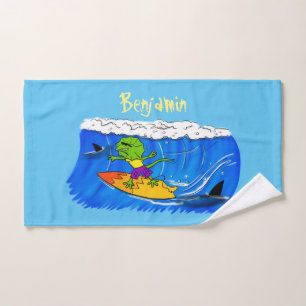 Funny frilly nek lizard surfende cartoon bad handdoek