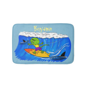 Funny frilly nek lizard surfende cartoon badmat