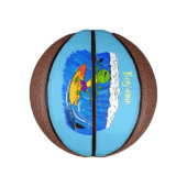 Funny frilly nek lizard surfende cartoon basketbal (Verticaal)