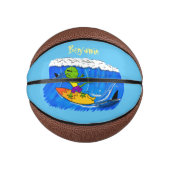 Funny frilly nek lizard surfende cartoon basketbal (Voorkant)