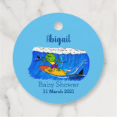 Funny frilly nek lizard surfende cartoon bedankjes labels (Achterkant)