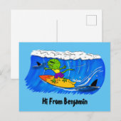 Funny frilly nek lizard surfende cartoon briefkaart (Voorkant / Achterkant)