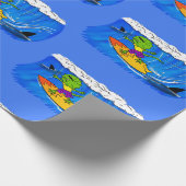 Funny frilly nek lizard surfende cartoon cadeaupapier (Hoek)