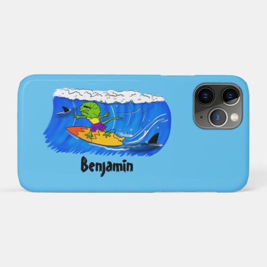 Funny frilly nek lizard surfende cartoon Case-Mate iPhone case (Achterkant (horizontaal))