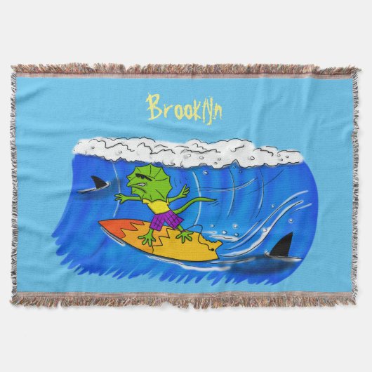 Funny frilly nek lizard surfende cartoon deken (Voorkant)