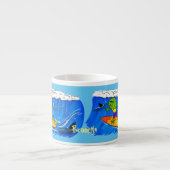 Funny frilly nek lizard surfende cartoon espresso kop (Voorkant)