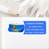 Funny frilly nek lizard surfende cartoon etiket (Insitu)