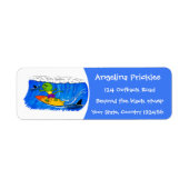 Funny frilly nek lizard surfende cartoon etiket (Voorkant)