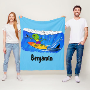 Funny frilly nek lizard surfende cartoon fleece deken