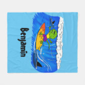 Funny frilly nek lizard surfende cartoon fleece deken (Voorkant (Horizontaal))