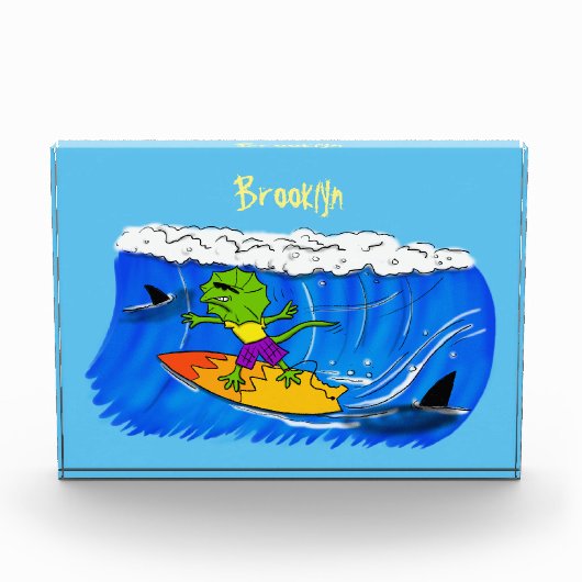 Funny frilly nek lizard surfende cartoon fotoblokken (Voorkant)
