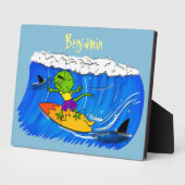 Funny frilly nek lizard surfende cartoon fotoplaat (Zijkant)