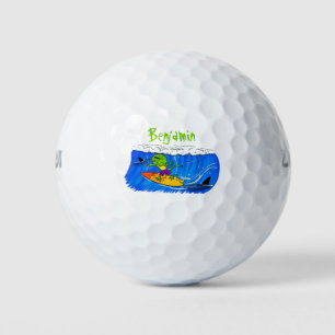Funny frilly nek lizard surfende cartoon golfballen