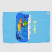 Funny frilly nek lizard surfende cartoon golfhanddoek (Horizontaal)