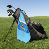 Funny frilly nek lizard surfende cartoon golfhanddoek (Groen)