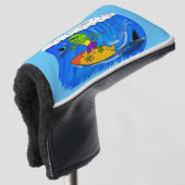 Funny frilly nek lizard surfende cartoon golfheadcover (3/4 voorkant)