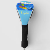 Funny frilly nek lizard surfende cartoon golfheadcover (Voorkant)