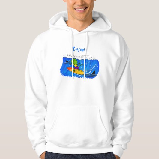 Funny frilly nek lizard surfende cartoon hoodie (Voorkant)