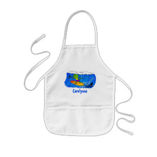 Funny frilly nek lizard surfende cartoon kinder schort