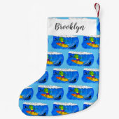 Funny frilly nek lizard surfende cartoon kleine kerstsok (Achterkant)