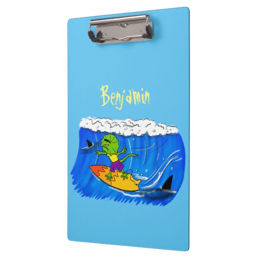 Funny frilly nek lizard surfende cartoon klembord (Links)