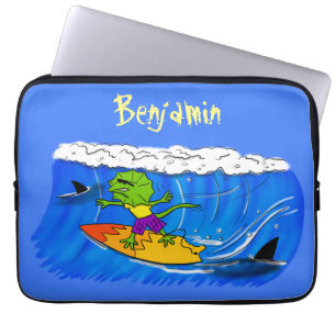 Funny frilly nek lizard surfende cartoon laptop sleeve