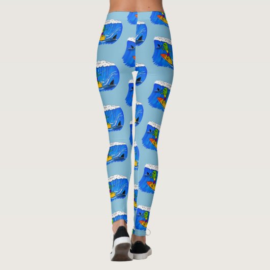 Funny frilly nek lizard surfende cartoon leggings (Achterkant)