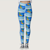 Funny frilly nek lizard surfende cartoon leggings (Voorkant)