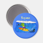 Funny frilly nek lizard surfende cartoon magneet (Voorkant / Achterkant)
