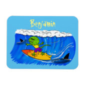 Funny frilly nek lizard surfende cartoon magneet (Horizontaal)