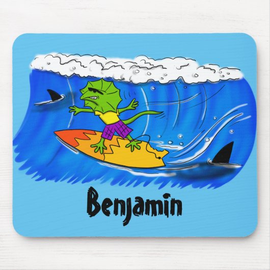 Funny frilly nek lizard surfende cartoon muismat (Voorkant)