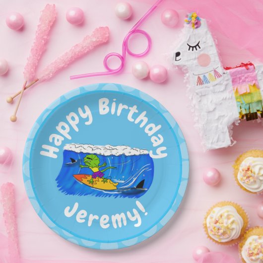 Funny frilly nek lizard surfende cartoon papieren bordje (Feest)