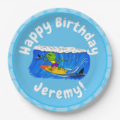 Funny frilly nek lizard surfende cartoon papieren bordje (Voorkant)