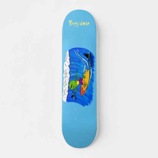 Funny frilly nek lizard surfende cartoon persoonlijk skateboard (Voorkant)