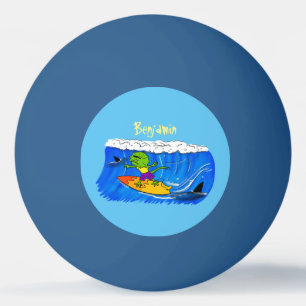 Funny frilly nek lizard surfende cartoon pingpongbal