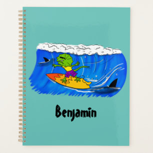Funny frilly nek lizard surfende cartoon planner